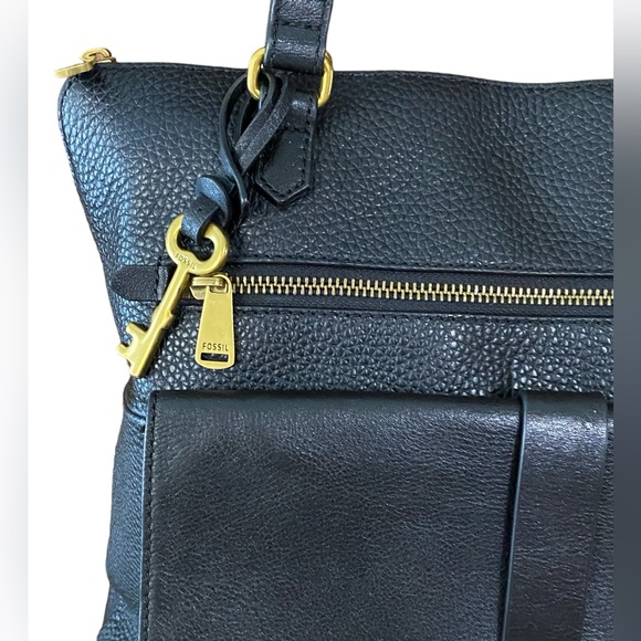 Fossil Kinley Cowhide Black Pebbled Leather Shopper Bag - Picture 3 of 16